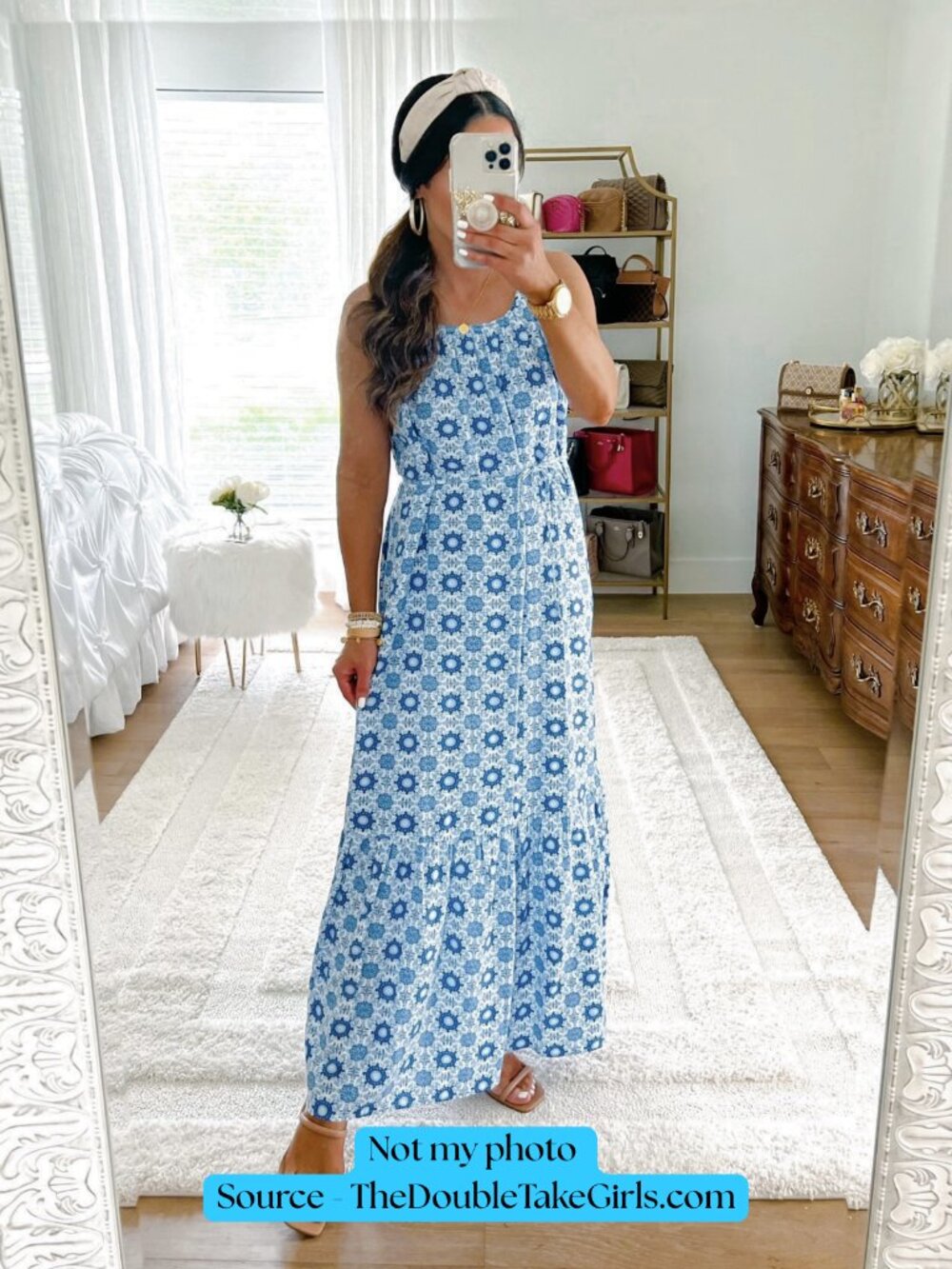 LOFT Blue Floral Tile Print Maxi Dress NWT Size LT
